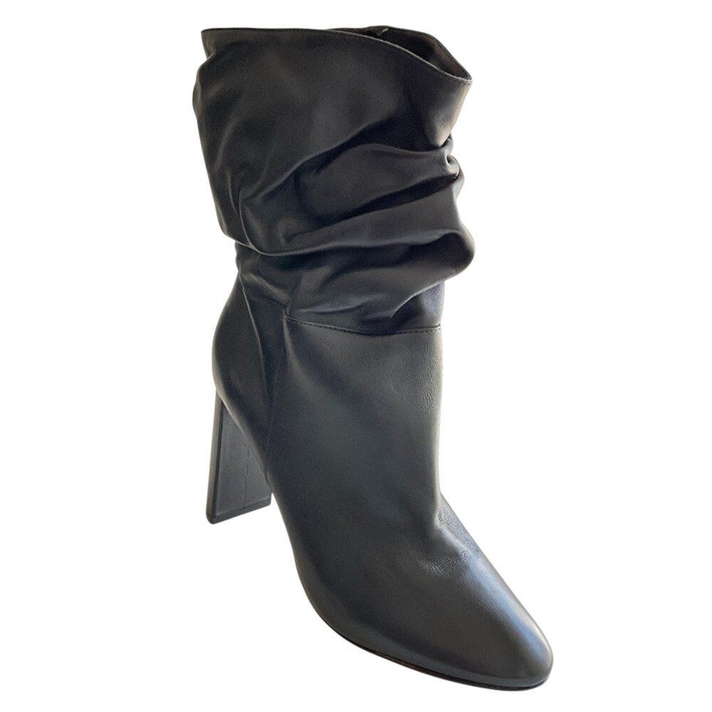 Schutz Leather Slouchy Mid-Calf Wrinkled Boots 40